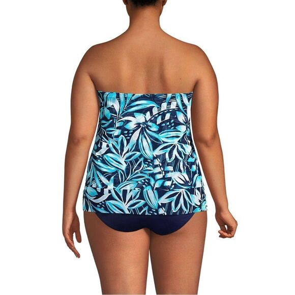 Land's End 1 Piece Bandeau high leg mesh Fauxkini Navy Graphic Floral Print Var - Picture 4 of 11